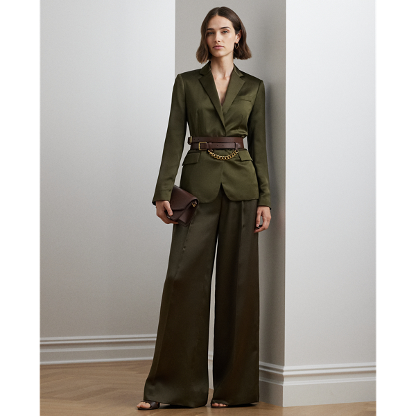 Ralph Lauren Pleated Satin Charmeuse Wide-leg Pant In Botanic Green ...