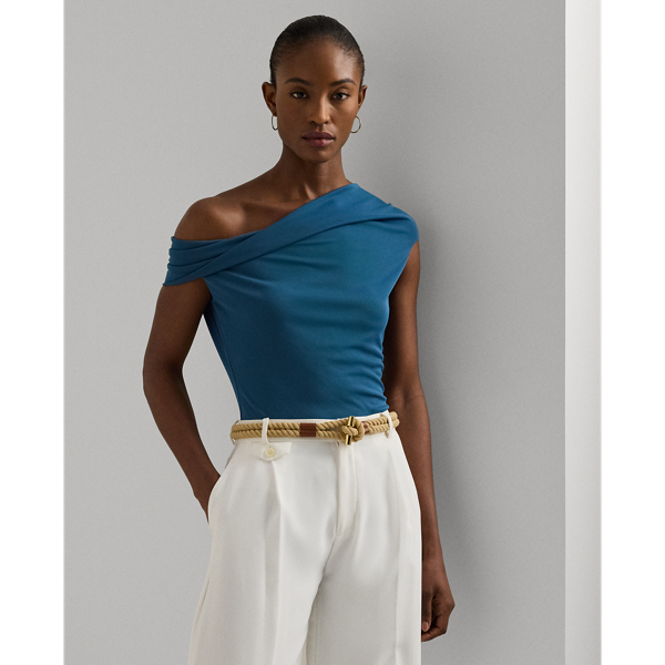 Shop Lauren Ralph Lauren Stretch Jersey Off-the-shoulder Top In Indigo Dusk