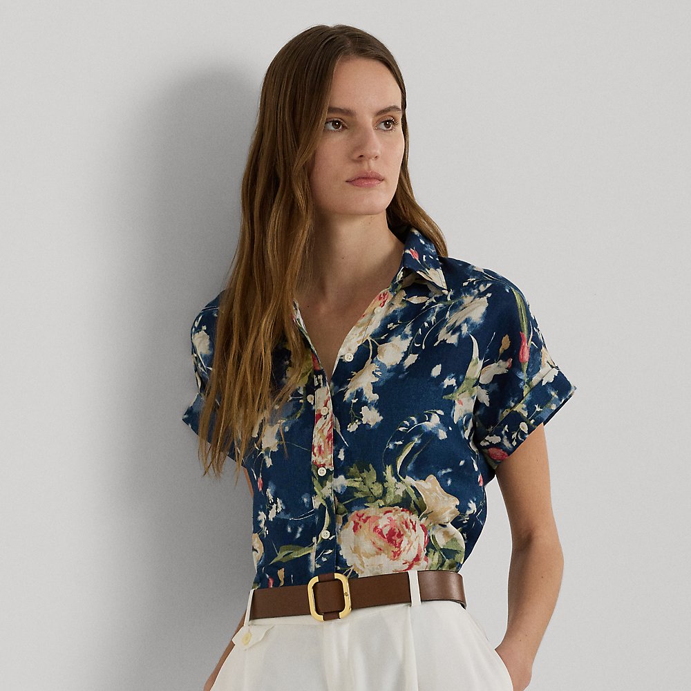 Shop Lauren Ralph Lauren Relaxed Fit Floral Short-sleeve Shirt In Blue Multi