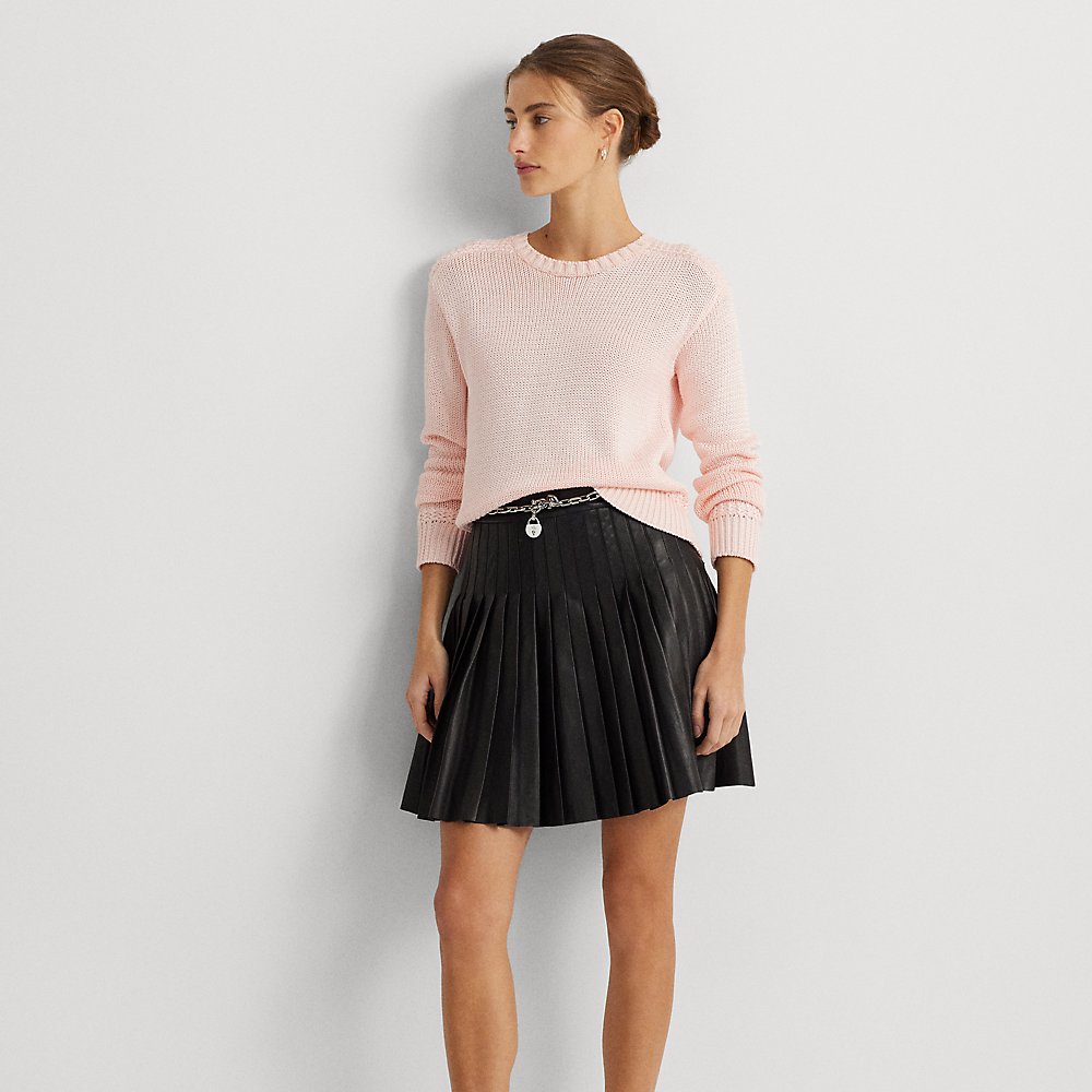 Shop Lauren Ralph Lauren Pleated Stretch Leather Miniskirt In Black