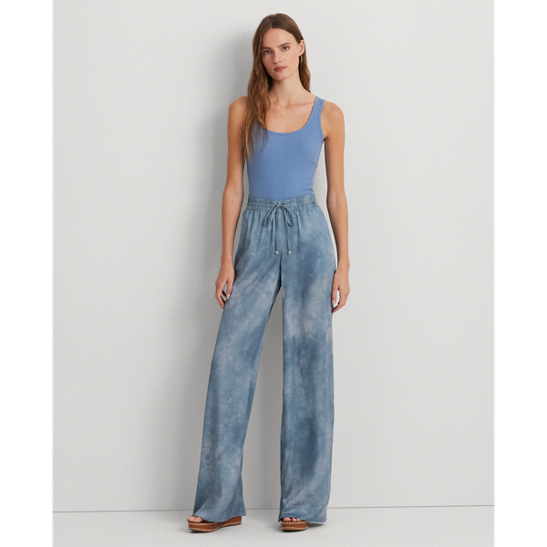 Shop Lauren Ralph Lauren Print Charmeuse Wide-leg Pant In Blue Multi