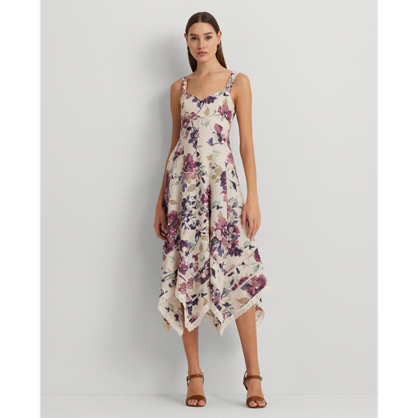 Shop Lauren Ralph Lauren Floral Linen Sleeveless Dress In Cream Multi