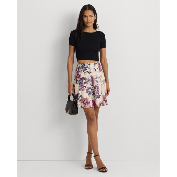 Shop Lauren Ralph Lauren Floral Linen Miniskirt In Cream Multi