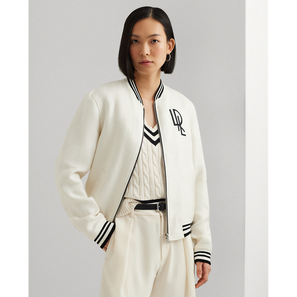 Shop Lauren Ralph Lauren Linen Bomber Jacket In Mascarpone Cream