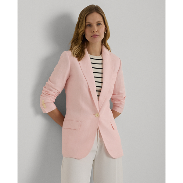 Shop Lauren Ralph Lauren Linen-blend Twill Blazer In Pink Opal