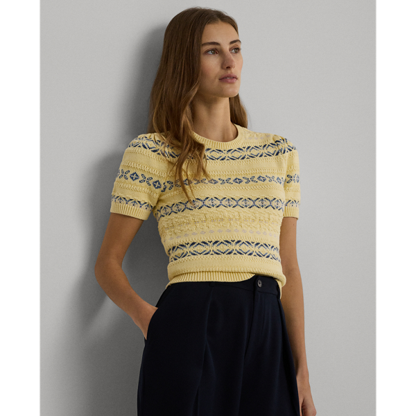 Shop Lauren Ralph Lauren Fair Isle Cotton-linen Sweater In Multi