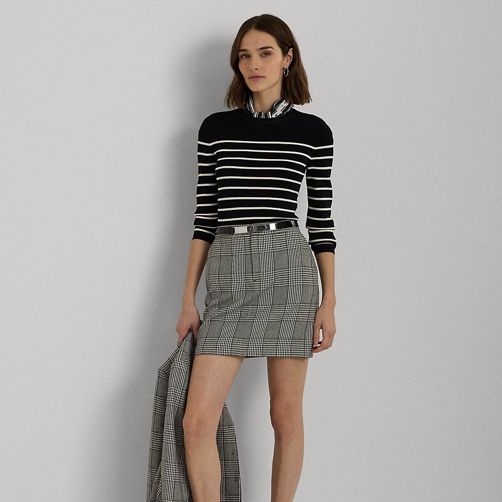 Shop Lauren Ralph Lauren Glen Plaid Tweed Pencil Miniskirt In Black/mascarpone Cream