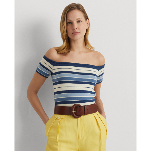 Shop Lauren Ralph Lauren Striped Off-the-shoulder Sweater In Multi