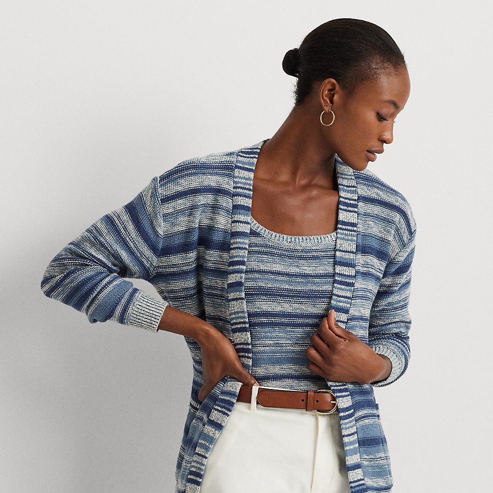 Shop Lauren Ralph Lauren Striped Belted Linen-cotton Cardigan In Multi