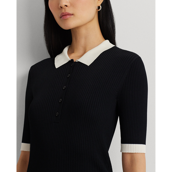 LAUREN RALPH LAUREN】ツートーン リブニット ポロ セーター ドレス 