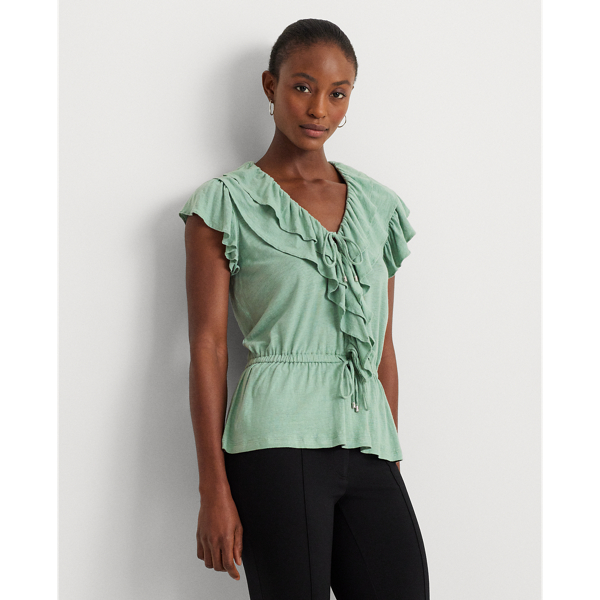 Lauren Ralph Lauren Ruffle-trim Jersey Peplum Top In Soft Laurel