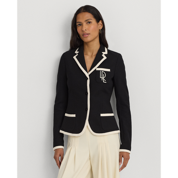 Ralph Lauren Two-tone Stretch Cotton Piqué Blazer In Black/mascarpone Cream