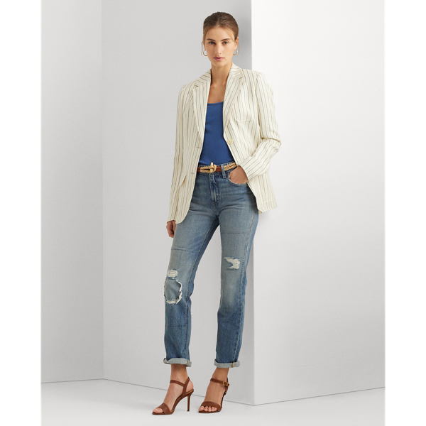 Shop Lauren Ralph Lauren Distressed High-rise Straight Ankle Jean In Cassis Wash