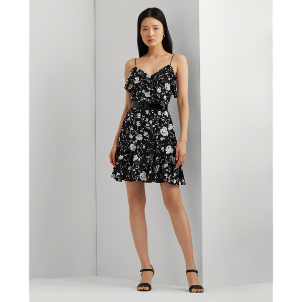 Shop Lauren Ralph Lauren Floral Georgette Sleeveless Dress In Black/cream