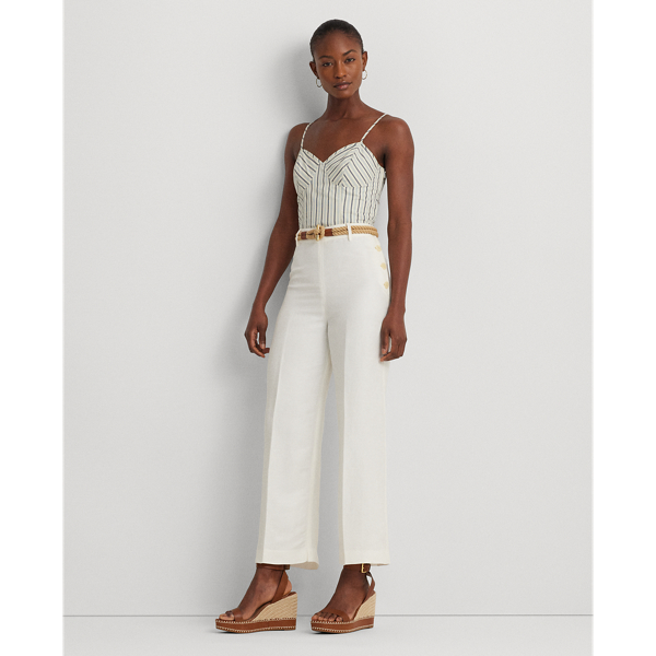 Lauren Ralph Lauren Linen-blend Twill Wide-leg Cropped Trouser In White