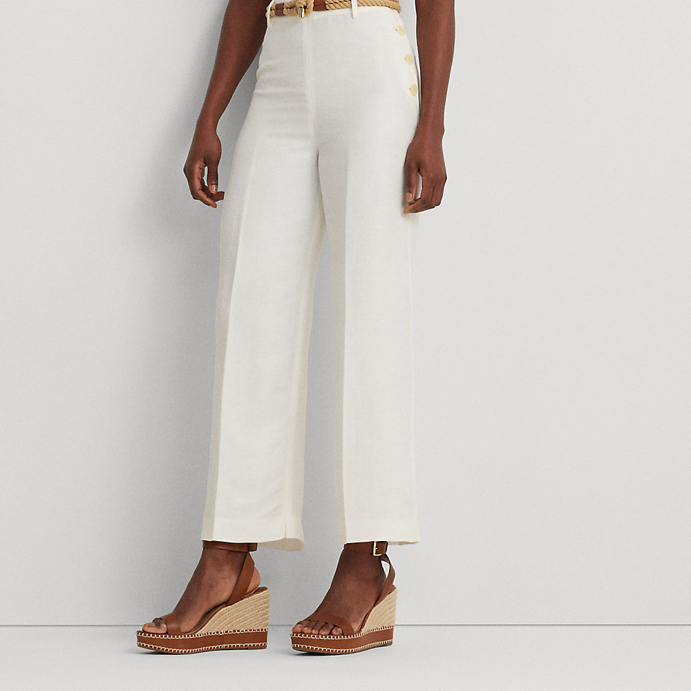 Lauren Ralph Lauren Linen-blend Twill Wide-leg Cropped Pant In White