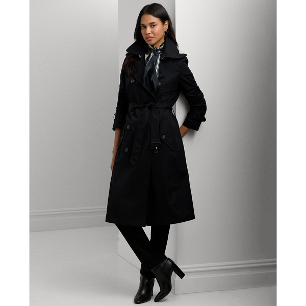 Lauren Ralph Lauren Water-repellent Belted Twill Trench Coat In Black