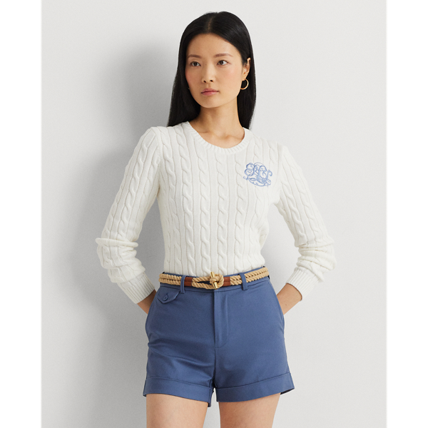 Shop Lauren Ralph Lauren Cable-knit Cotton Sweater In White