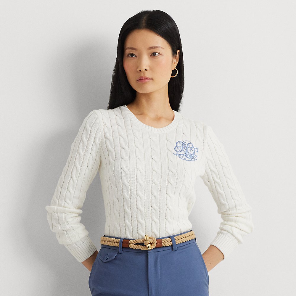 Shop Lauren Ralph Lauren Cable-knit Cotton Sweater In White