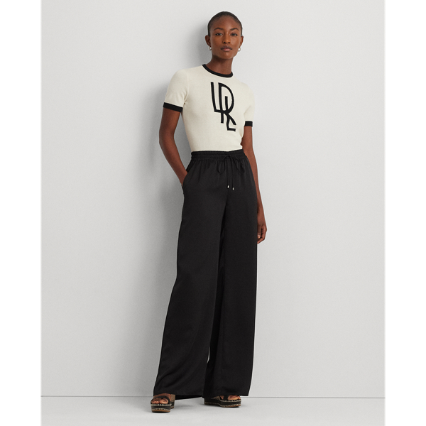 Shop Lauren Ralph Lauren Satin Charmeuse Wide-leg Pant In Black