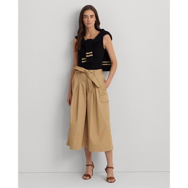 Shop Lauren Ralph Lauren Belted Micro-sanded Twill Cropped Pant In Birch Tan
