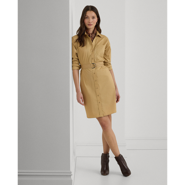 RALPH LAUREN BELTED STRETCH-COTTON BLEND SHIRTDRESS