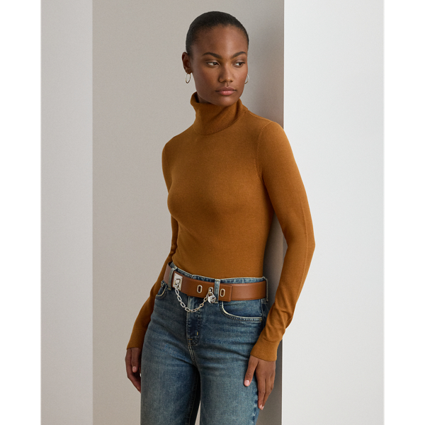 Ralph Lauren Silk-blend Turtleneck Sweater In Brown