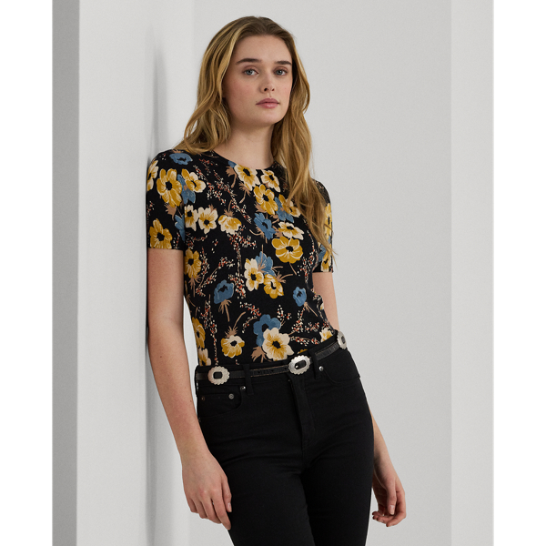 Laurèn Floral Cotton-blend Short-sleeve Jumper In Multi