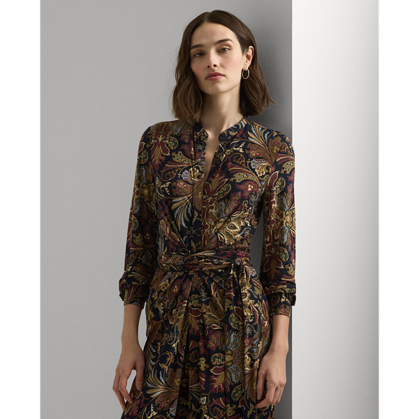 LAUREN RALPH LAUREN】ペイズリー ストレッチ ジャージー シャツドレス 
