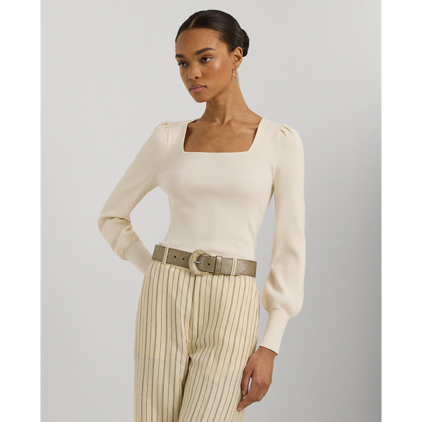 Ralph Lauren Rib-knit Puff-sleeve Sweater In Mascarpone Cream