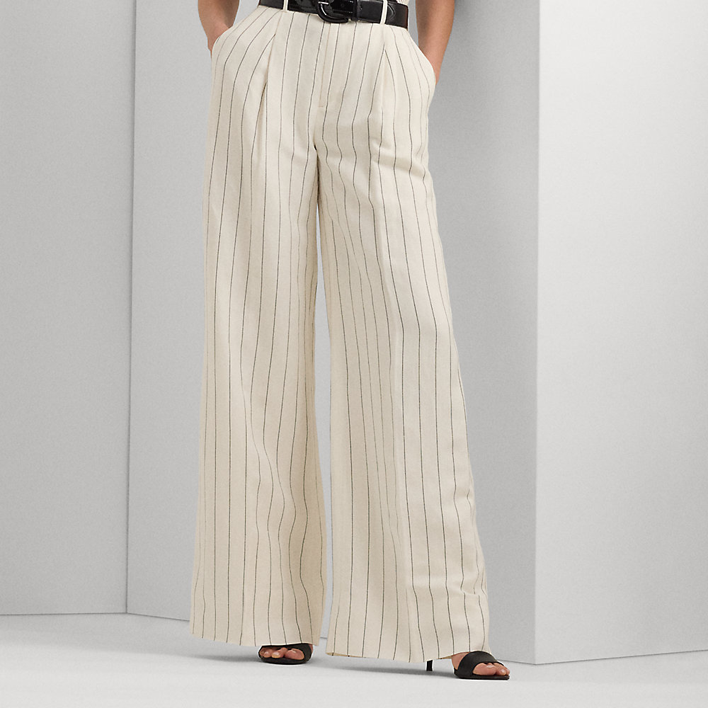 Lauren Ralph Lauren Striped Linen-blend Wide-leg Pant In Mascarpone Cream,black