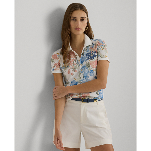 Shop Lauren Ralph Lauren Floral Piqué Polo Shirt In White Multi