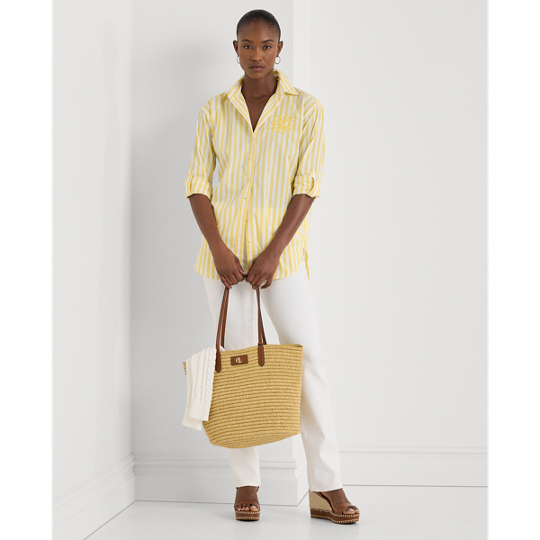 Lauren Ralph Lauren Oversize Striped Cotton Broadcloth Shirt In Primrose Yellow/white