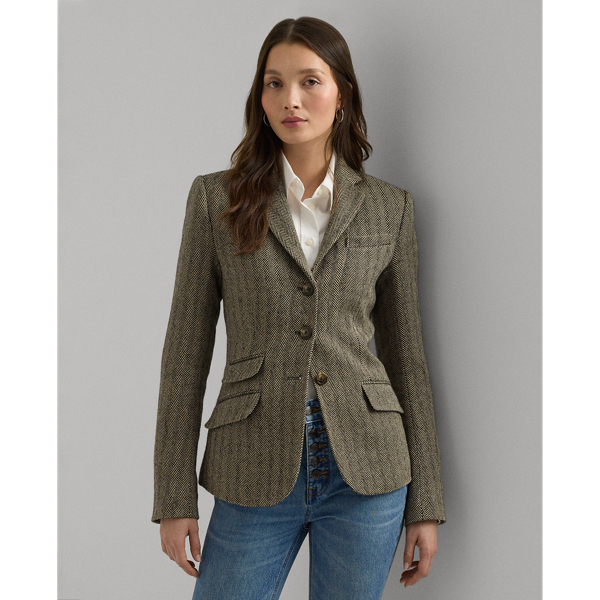 Laurèn Herringbone Tweed Blazer In White