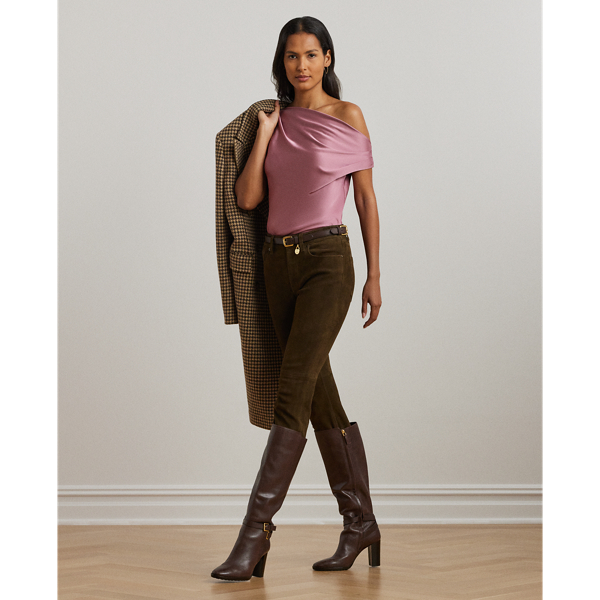Ralph Lauren High-rise Goat-suede Straight Ankle Pant In Green Suede
