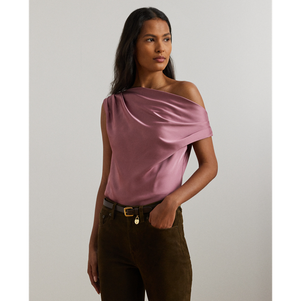 Ralph Lauren Satin Charmeuse Off-the-shoulder Blouse In Rose Blush