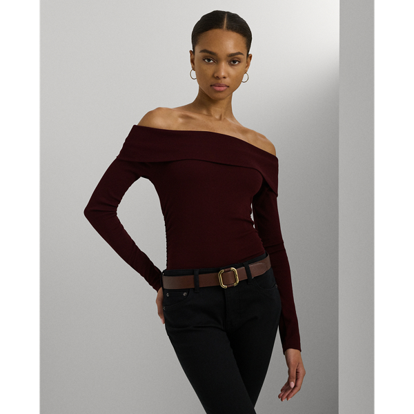 Ralph Lauren Cotton-blend Off-the-shoulder Top In Pinot Noir