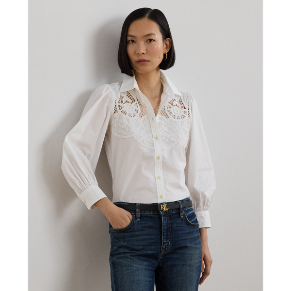 Chemise popeline coton broderie anglaise - Lauren - Modalova