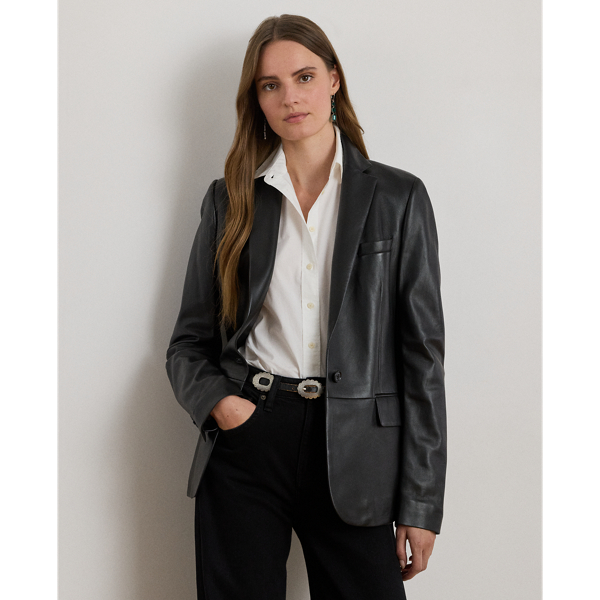 Ralph Lauren Lambskin Blazer In Black