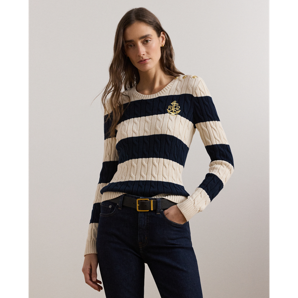 Pull torsadé et rayé à boutons - Lauren - Modalova