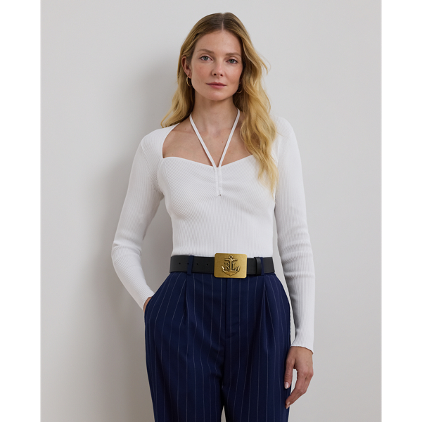 Ralph Lauren Rib-knit Long-sleeve Halter Sweater In White