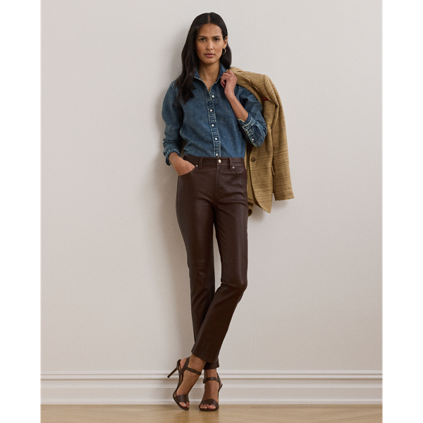 Ralph Lauren High-rise Lambskin Straight Ankle Pant