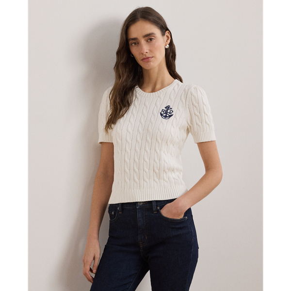 Pull torsadé à manches courtes en coton - Lauren - Modalova