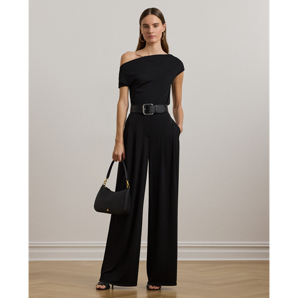 Pleated Stretch Jersey Wide-Leg Trouser - Lauren - Modalova