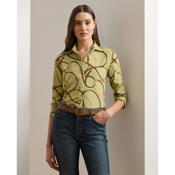 RALPH LAUREN CLASSIC FIT BELTING-PRINT CREPE SHIRT 
