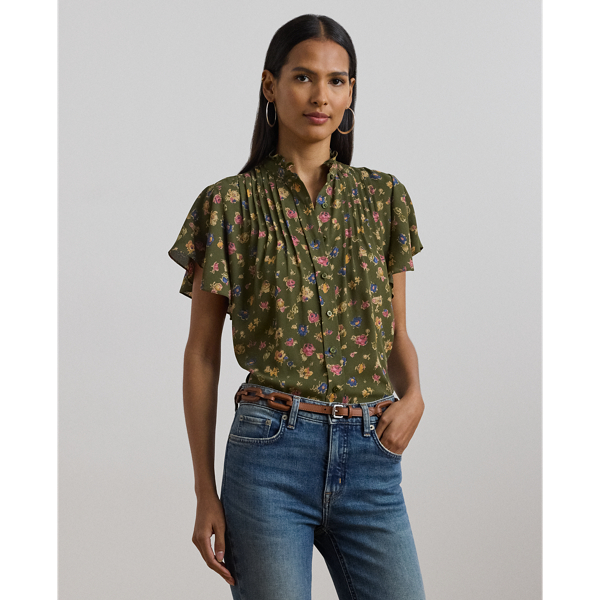 Chemise fleurie et volantée en georgette - Lauren - Modalova