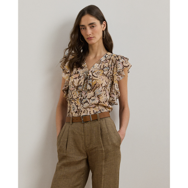 RALPH LAUREN FLORAL GEORGETTE TIE-NECK BLOUSE 