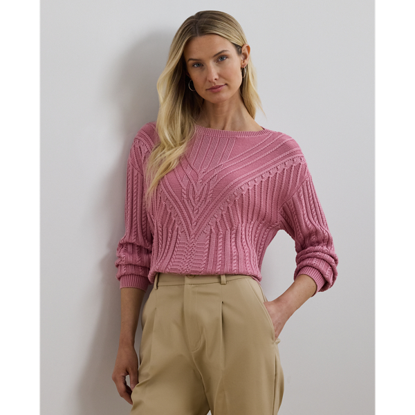 Ralph Lauren Petite Cable-knit Cotton-blend Boatneck Sweater In Rose Mauve