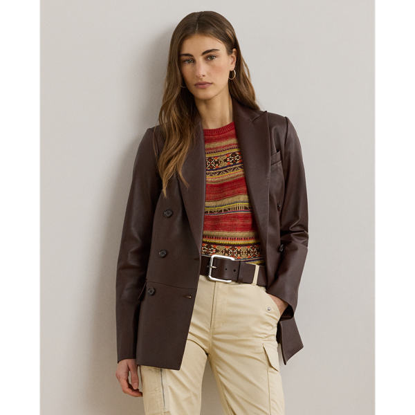 RALPH LAUREN RALPH LAUREN DOUBLE-BREASTED LAMBSKIN BLAZER 