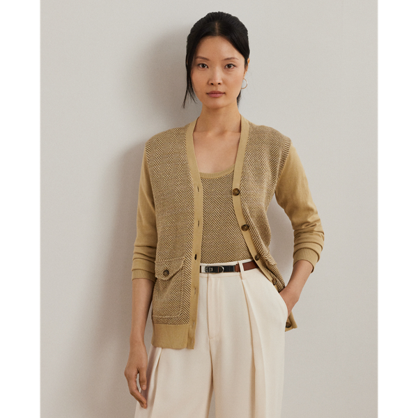 Cardigan col en V en jersey à chevrons - Lauren - Modalova